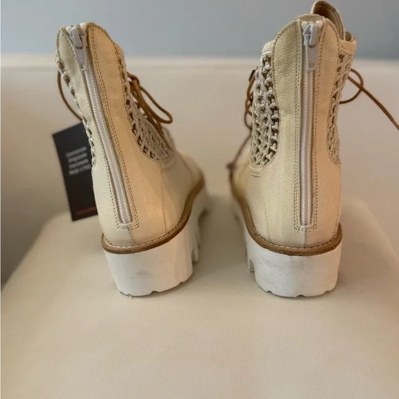 Montelliana Cream Lace-Up Combat Boots - Picture 3 of 5